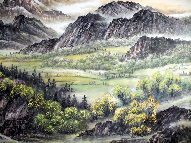 八尺瀑布山水畫
